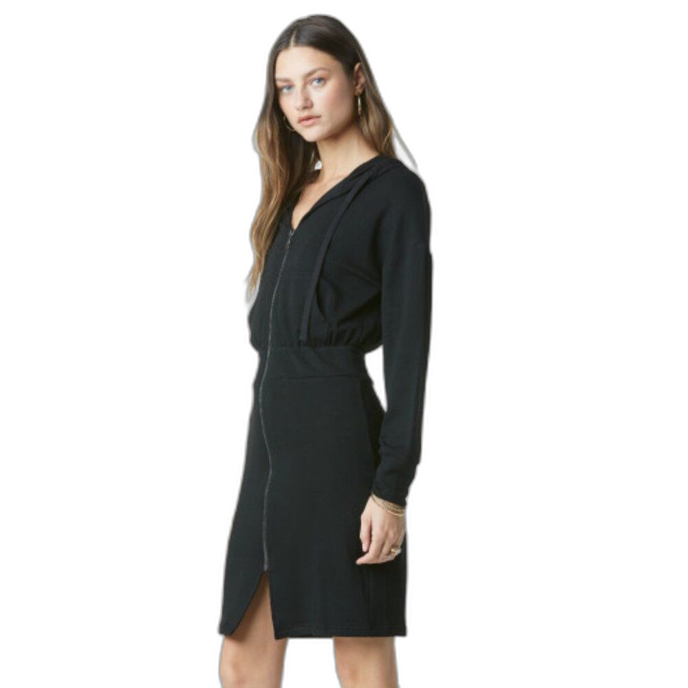 NWT Quixley French Terry Hooded Zip Up Long Sleeve Sweatshirt Mini Dress, Size S